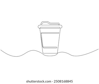 Continuous one line drawing of paper cup of coffee. One line drawing illustration of coffee takeaway. International coffee day concept single line. Editable outline