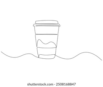 Continuous one line drawing of paper cup of coffee. One line drawing illustration of coffee takeaway. International coffee day concept single line. Editable outline