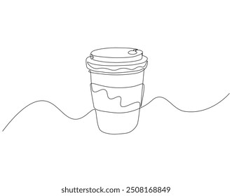 Continuous one line drawing of paper cup of coffee. One line drawing illustration of coffee takeaway. International coffee day concept single line. Editable outline