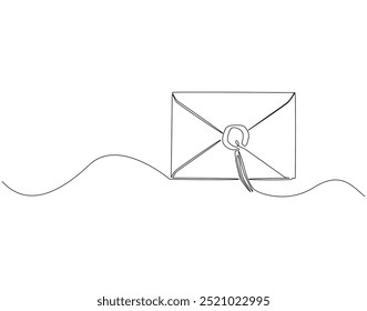 Desenho contínuo de uma linha do envelope de papel. Ilustração de desenho de uma linha do dia do pós mundial. Correio, carta, conceito de massagem, arte de linha.