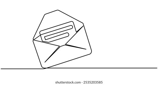 Desenho contínuo de uma linha de design de envelope de papel. Ilustração da estrutura de tópicos simples do Paper mail. Traço editável, Marketing por e-mail Linha contínua Ícone editável, Uma única linha contínua arte de papel