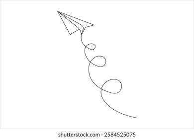 Continuous one line drawing of paper airplane flying design vector illustration