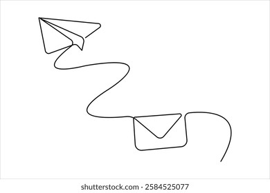 Continuous one line drawing of paper airplane flying design vector illustration