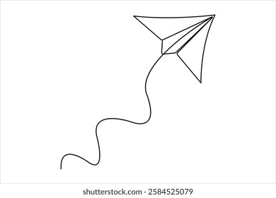 Continuous one line drawing of paper airplane flying design vector illustration