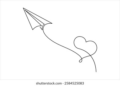 Continuous one line drawing of paper airplane flying design vector illustration