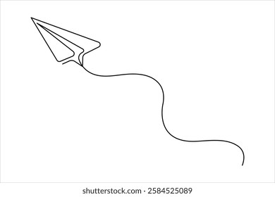 Continuous one line drawing of paper airplane flying design vector illustration