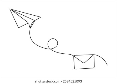 Continuous one line drawing of paper airplane flying design vector illustration