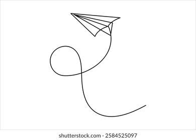 Continuous one line drawing of paper airplane flying design vector illustration