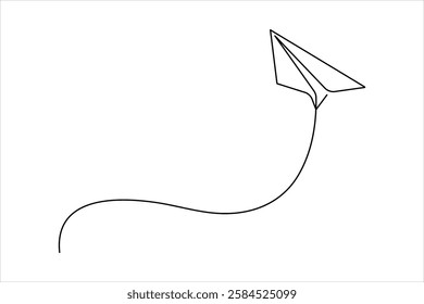 Continuous one line drawing of paper airplane flying design vector illustration