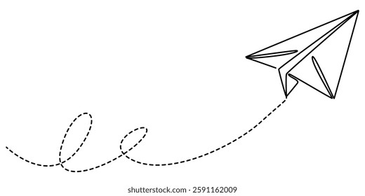 Continuous one line drawing of paper airplane flying design vector illustration, Paper plane continuous one line drawing of minimalist style and outline vector illustration, white background.