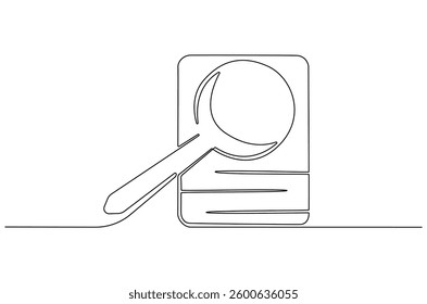 Continuous one line drawing of Paper document with magnifying glass. Single line drawing illustration set of office document. Office notes concept vector art. Line vector illustration.