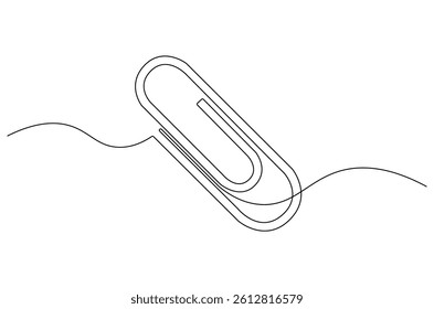 Continuous one line drawing of Paper clip. Single line drawing illustration of Metal paper clip. Realistic paper clip concept vector art. Doodle line illustration.