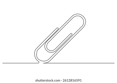 Continuous one line drawing of Paper clip. Single line drawing illustration of Metal paper clip. Realistic paper clip concept vector art. Doodle line illustration.