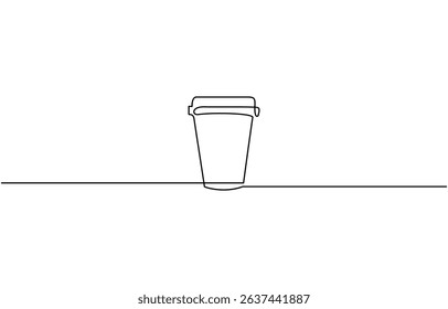 Continuous one line drawing of paper cup of coffee. One line drawing illustration, of a glass of coffee. Coffee to go. Vector illustration.