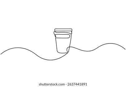 Continuous one line drawing of paper cup of coffee. One line drawing illustration, of a glass of coffee. Coffee to go. Vector illustration.