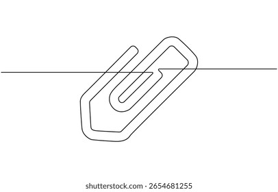 Desenho contínuo de uma linha do clipe de papel. Ilustração de desenho de linha única do clipe de papel de metal, ilustração de vetor de peças de papel de nota em fundo isolado. Folhas de notas assinam negócios.
