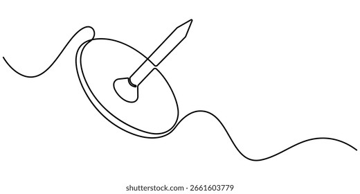 Dibujo continuo de una línea de un alfiler de papel. Alfiler de dibujo. Arte de una sola línea de un pin de empuje, Dibujo de línea continua de un concepto de Ilustración vectorial de brillo de neón ícono de Thumbtack, Rojo