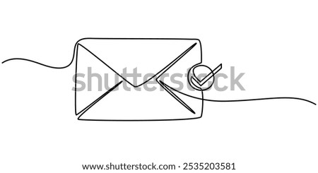 Continuous one line drawing of Paper envelope design. Paper mail simple outline illustration. Editable stroke, Email Marketing Continuous Line Editable Icon, Continuous single one line art of paper