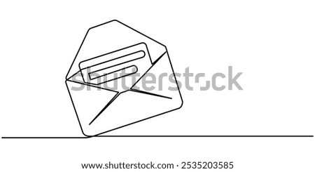 Continuous one line drawing of Paper envelope design. Paper mail simple outline illustration. Editable stroke, Email Marketing Continuous Line Editable Icon, Continuous single one line art of paper