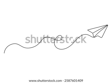 Continuous one line drawing of paper plane Abstract doodle email mail plane travel. Vector illustration
