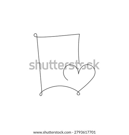 Continuous One Line Drawing of Paper Frame with Heart Minimalist Blank Note Line Art