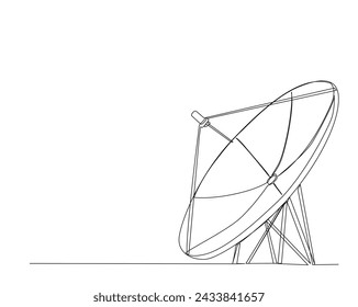 Continuous one line drawing of parabolic antena disc . Satellite disc in simple outline illustration. Editable stroke.