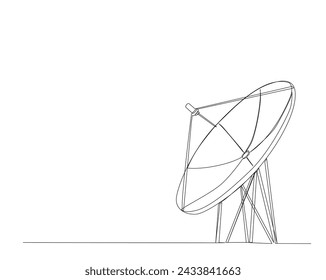 Continuous one line drawing of parabolic antena disc . Satellite disc in simple outline illustration. Editable stroke.