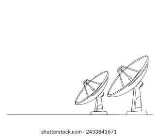 Continuous one line drawing of parabolic antena disc . Satellite disc in simple outline illustration. Editable stroke.