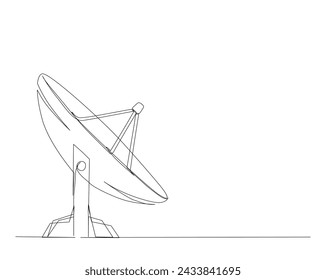 Continuous one line drawing of parabolic antena disc . Satellite disc in simple outline illustration. Editable stroke.