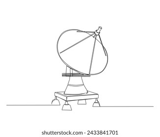 Continuous one line drawing of parabolic antena disc . Satellite disc in simple outline illustration. Editable stroke.