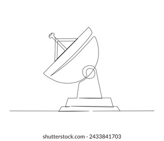 Continuous one line drawing of parabolic antena disc . Satellite disc in simple outline illustration. Editable stroke.
