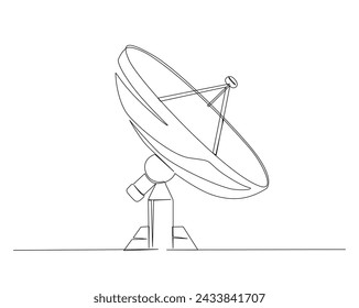 Continuous one line drawing of parabolic antena disc . Satellite disc in simple outline illustration. Editable stroke.