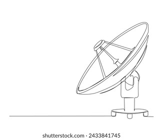 Continuous one line drawing of parabolic antena disc . Satellite disc in simple outline illustration. Editable stroke.