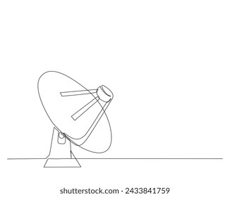 Continuous one line drawing of parabolic antena disc . Satellite disc in simple outline illustration. Editable stroke.