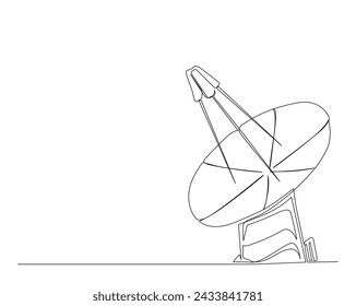 Continuous one line drawing of parabolic antena disc . Satellite disc in simple outline illustration. Editable stroke.