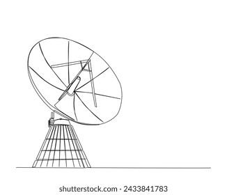 Continuous one line drawing of parabolic antena disc . Satellite disc in simple outline illustration. Editable stroke.