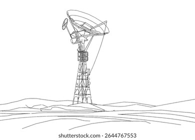 Desenho contínuo de uma linha do disco da antena parabólica . Disco satélite em uma ilustração simples. Traçado editável.