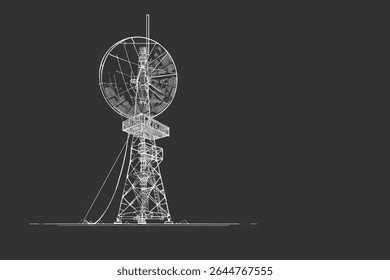 Desenho contínuo de uma linha do disco da antena parabólica . Disco satélite em uma ilustração simples. Traçado editável.