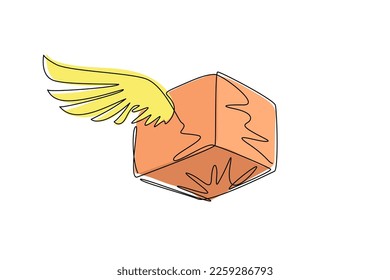 Durchlaufendes, einzeilige Zeichnungspaket mit Flügelsymbol-Logo, Transport, schnelle Lieferung, Box, Paket. Einziger Icon geeignet für Website, Schnittstelle, Apps. Vektorgrafik-Design für einzelne Linien