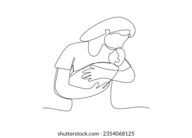 Continuous one line drawing Parents with babies. Family maternity concept. Doodle vector illustration.