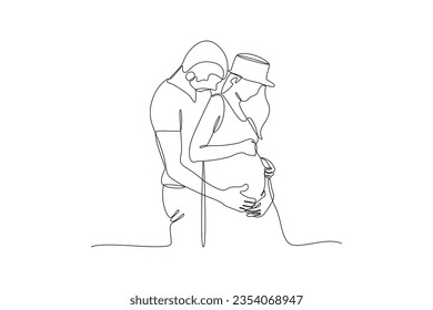 Continuous one line drawing Parents with babies. Family maternity concept. Doodle vector illustration.