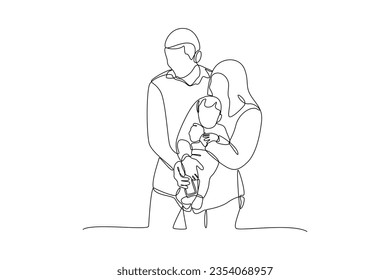 Continuous one line drawing Parents with babies. Family maternity concept. Doodle vector illustration.