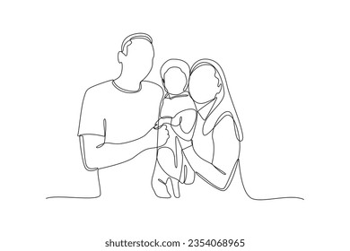 Continuous one line drawing Parents with babies. Family maternity concept. Doodle vector illustration.