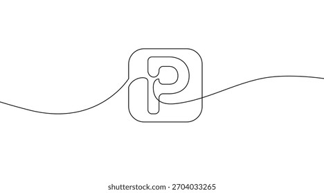 Desenho contínuo de uma linha de um ícone de estacionamento. Contorno minimalista de um sinal de estacionamento de carro criado com um único curso ininterrupto. Estilo de contorno simples para transporte, navegação
