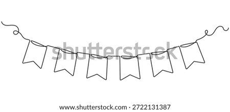 Continuous one line drawing of party bunting garland. Minimalist hand-drawn celebration decoration. Simple linear vector illustration isolated on white.