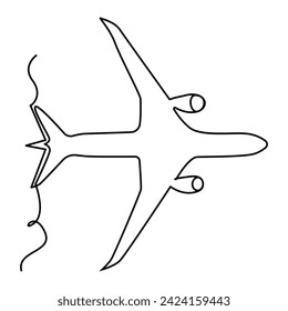 Continuous One line drawing of passenger airplane drawing art and illustration vector design