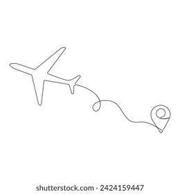 Continuous One line drawing of passenger airplane drawing art and illustration vector design