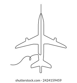 Continuous One line drawing of passenger airplane drawing art and illustration vector design
