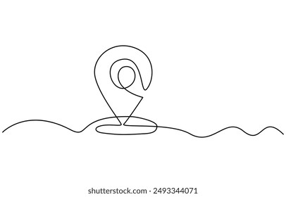Continuous one line drawing of path and Location pointers. Simple pins on way between two points in thin Linear style. navigation and Travel concept. Doodle vector illustration, map 