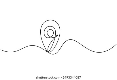 Continuous one line drawing of path and Location pointers. Simple pins on way between two points in thin Linear style. navigation and Travel concept. Doodle vector illustration, map 